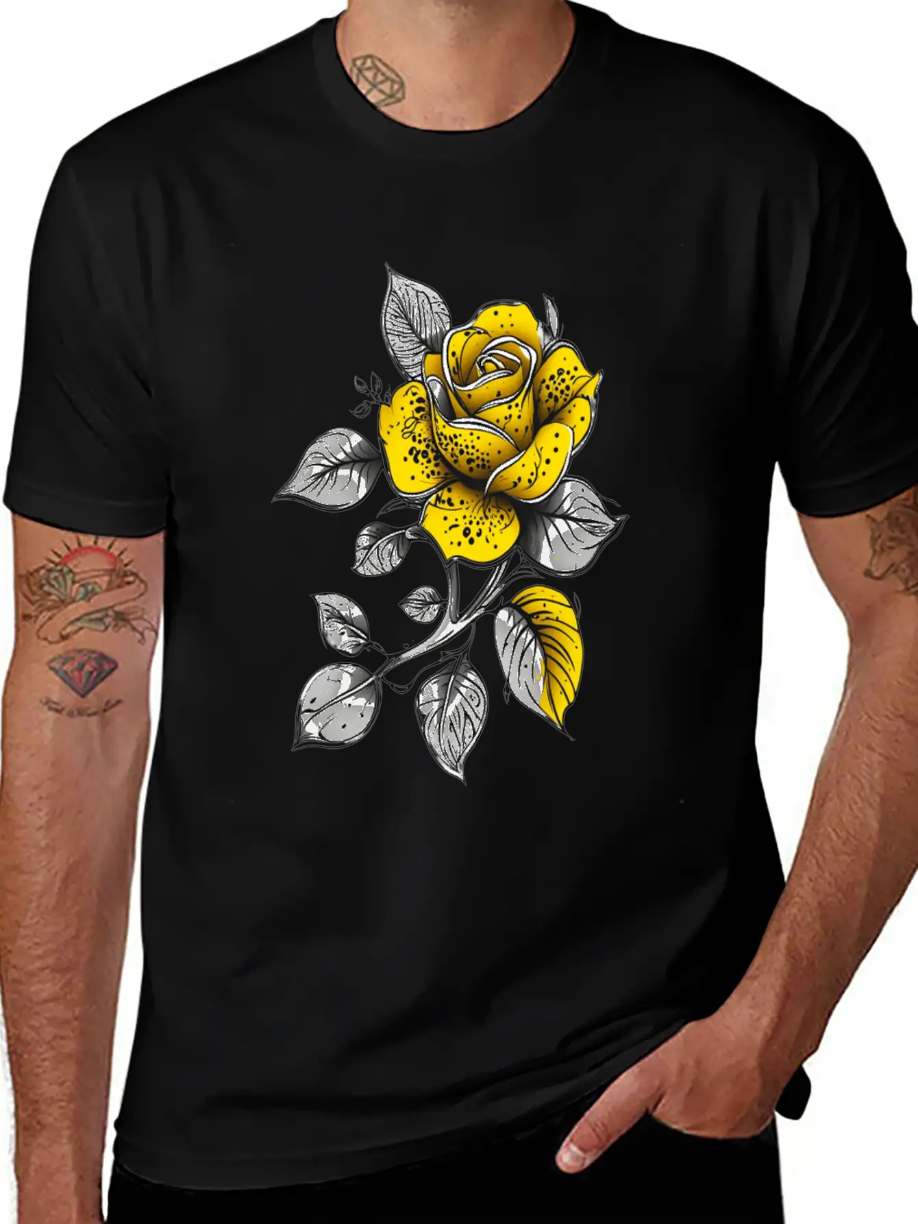 Vintage Paisley Yellow Rose Tattoo Design Classic Fit Graphic Tee For Daily Comfort – Unisex Cotton Shirt