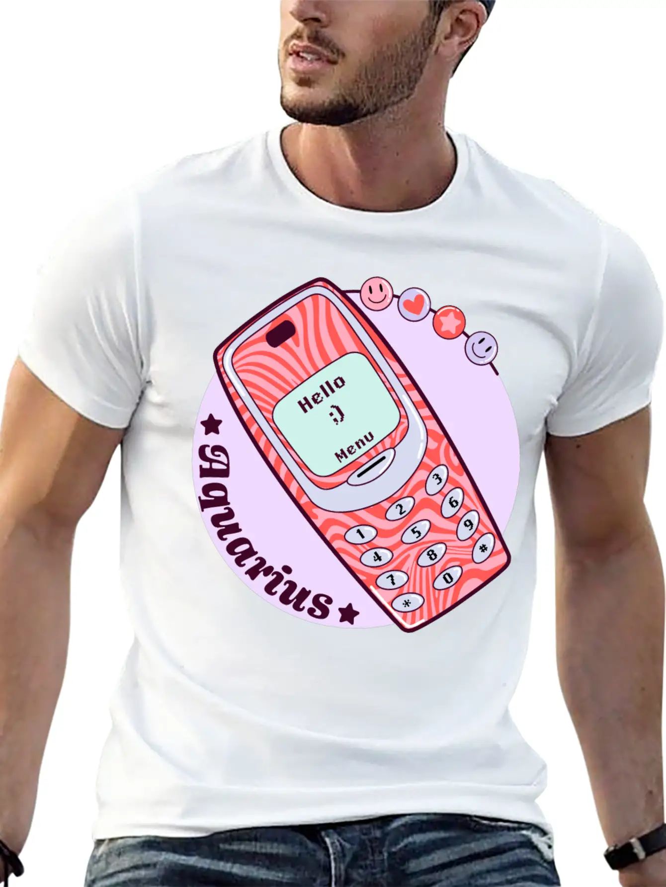Vintage Phone Aquarius Unisex Short Sleeve Soft Cotton T-Shirt – Casual Everyday Wear