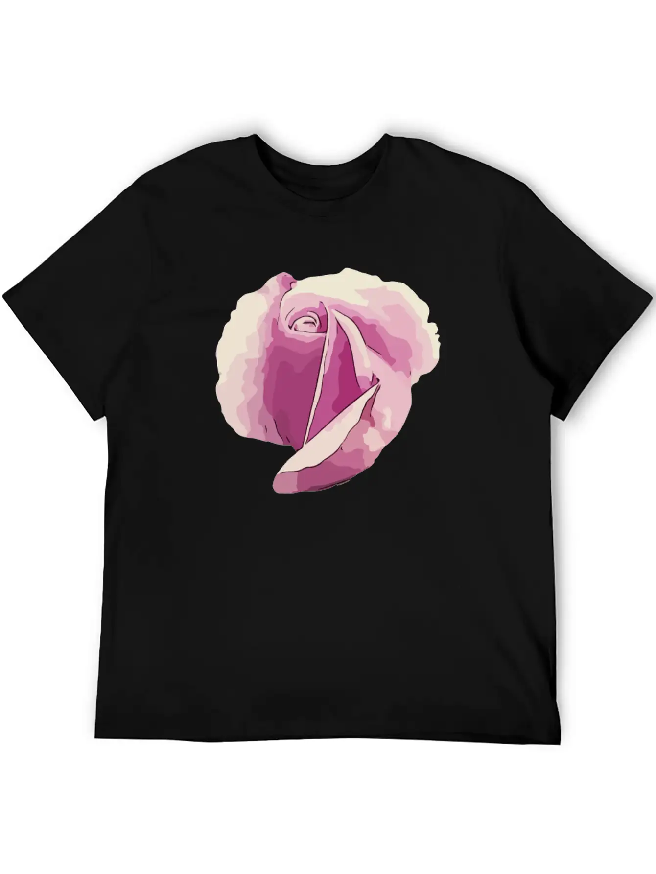 Vintage Pink Rose Bud Flower Digital Art Gardener Unisex Short Sleeve Soft Cotton T-Shirt – Casual Everyday Wear