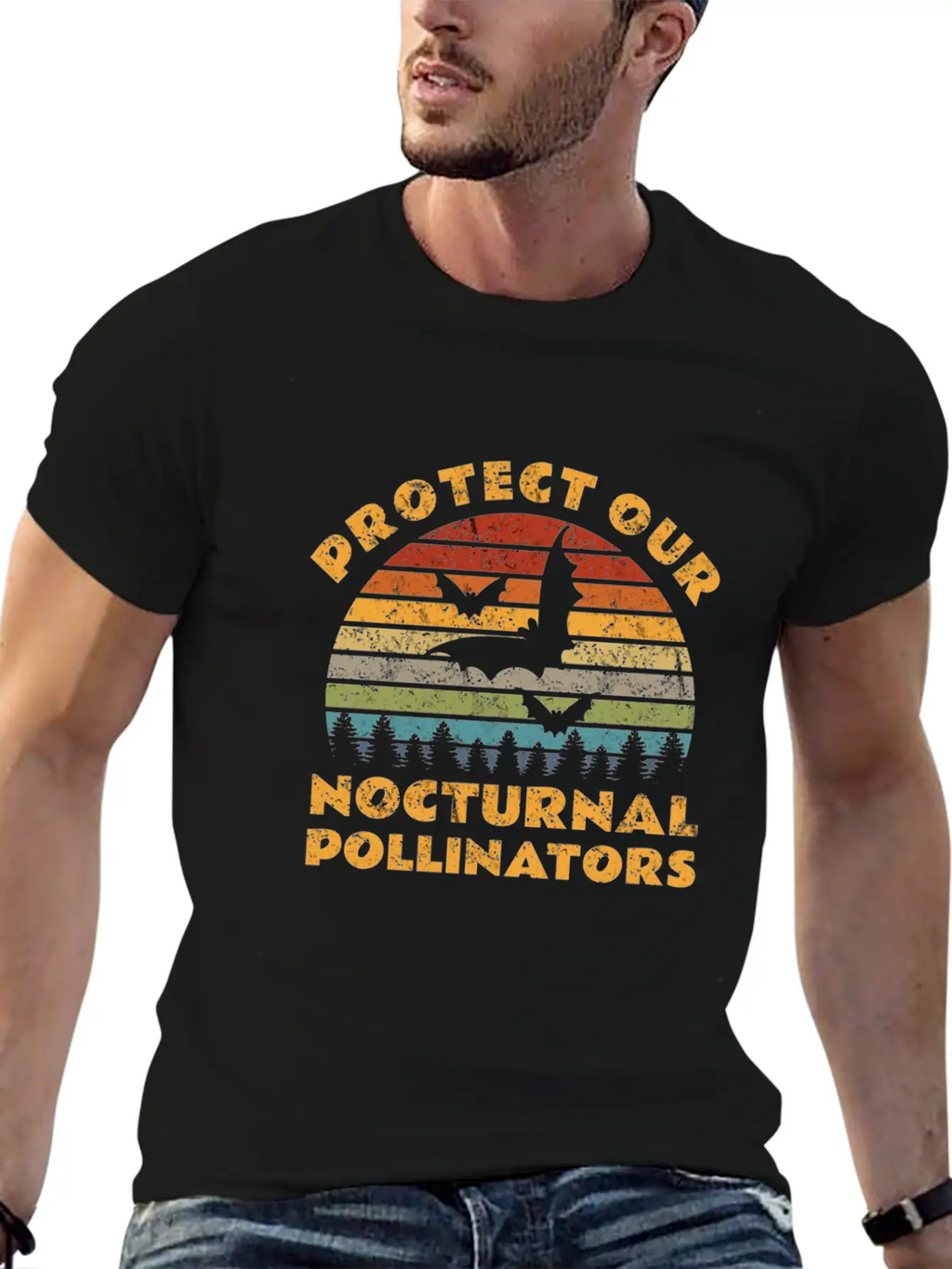 Vintage Protect Our Nocturnal Pollinators Retro Ba Casual Graphic T-Shirt – Simple And Comfortable Daily Wear