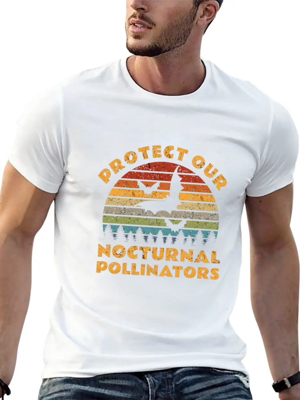 Vintage Protect Our Nocturnal Pollinators Retro Ba Casual Graphic T-Shirt – Simple And Comfortable Daily Wear