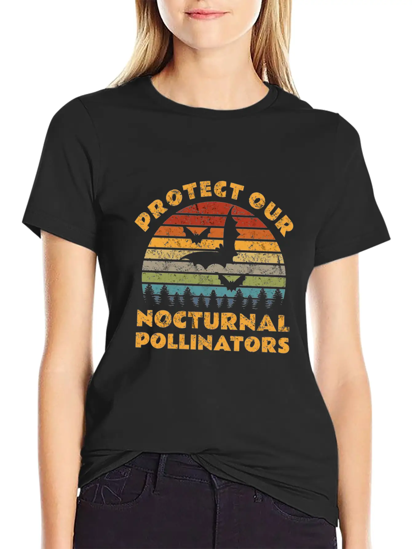 Vintage Protect Our Nocturnal Pollinators Retro Ba Casual Graphic T-Shirt – Simple And Comfortable Daily Wear