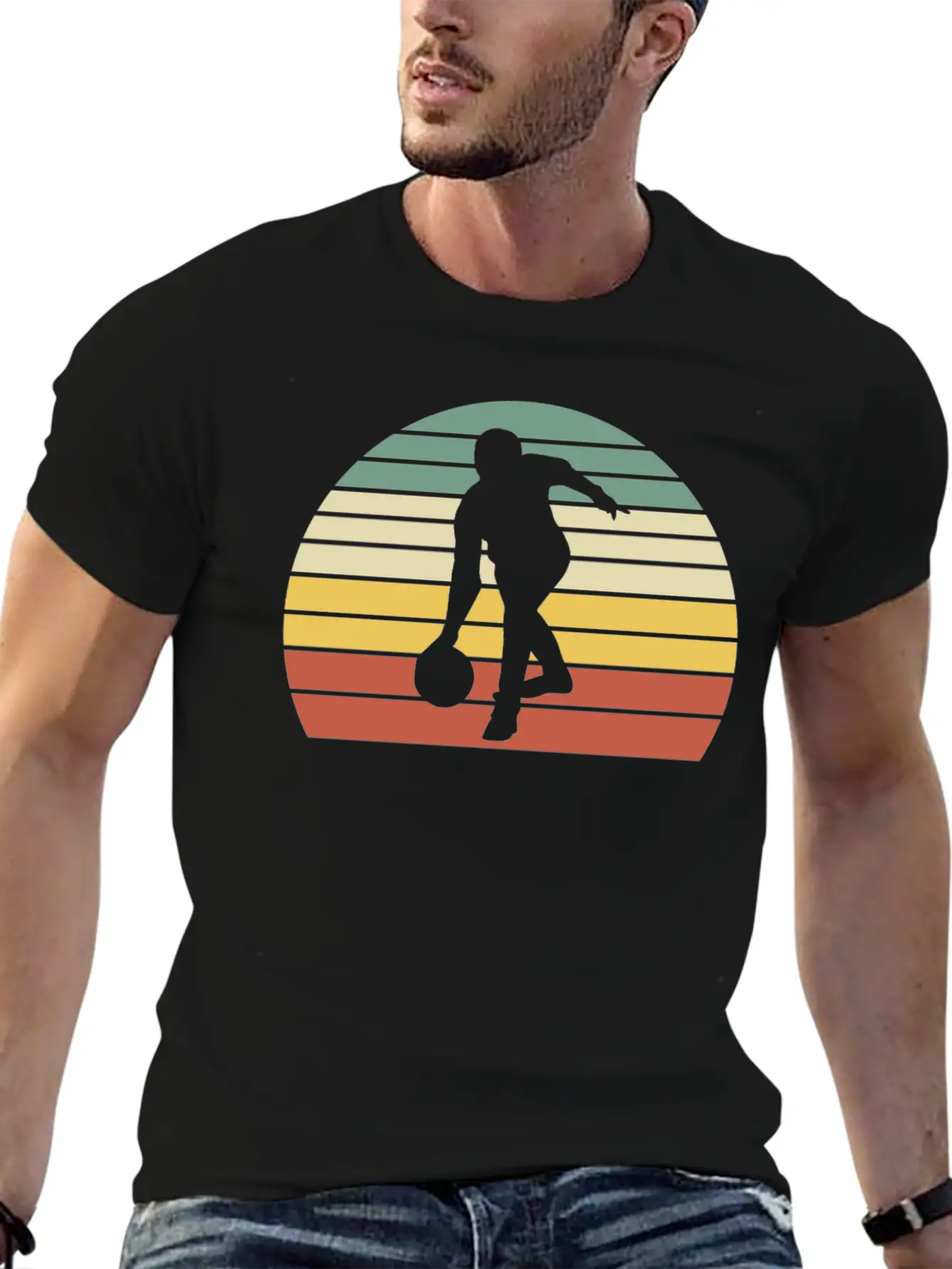 Vintage Retro 80s Man Playing Basketball Unisex Short Sleeve Soft Cotton T-Shirt – Casual Everyday Wear