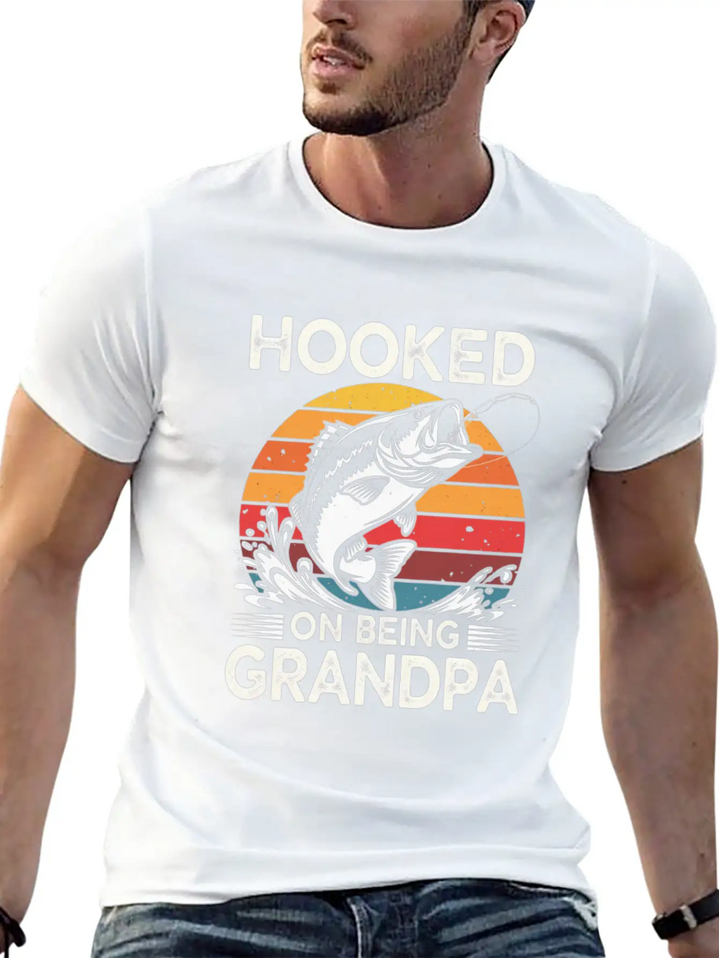 Vintage Retro Hooked On Being Grandpa Essential Cotton Tee For Daily Outfits – Unisex Style