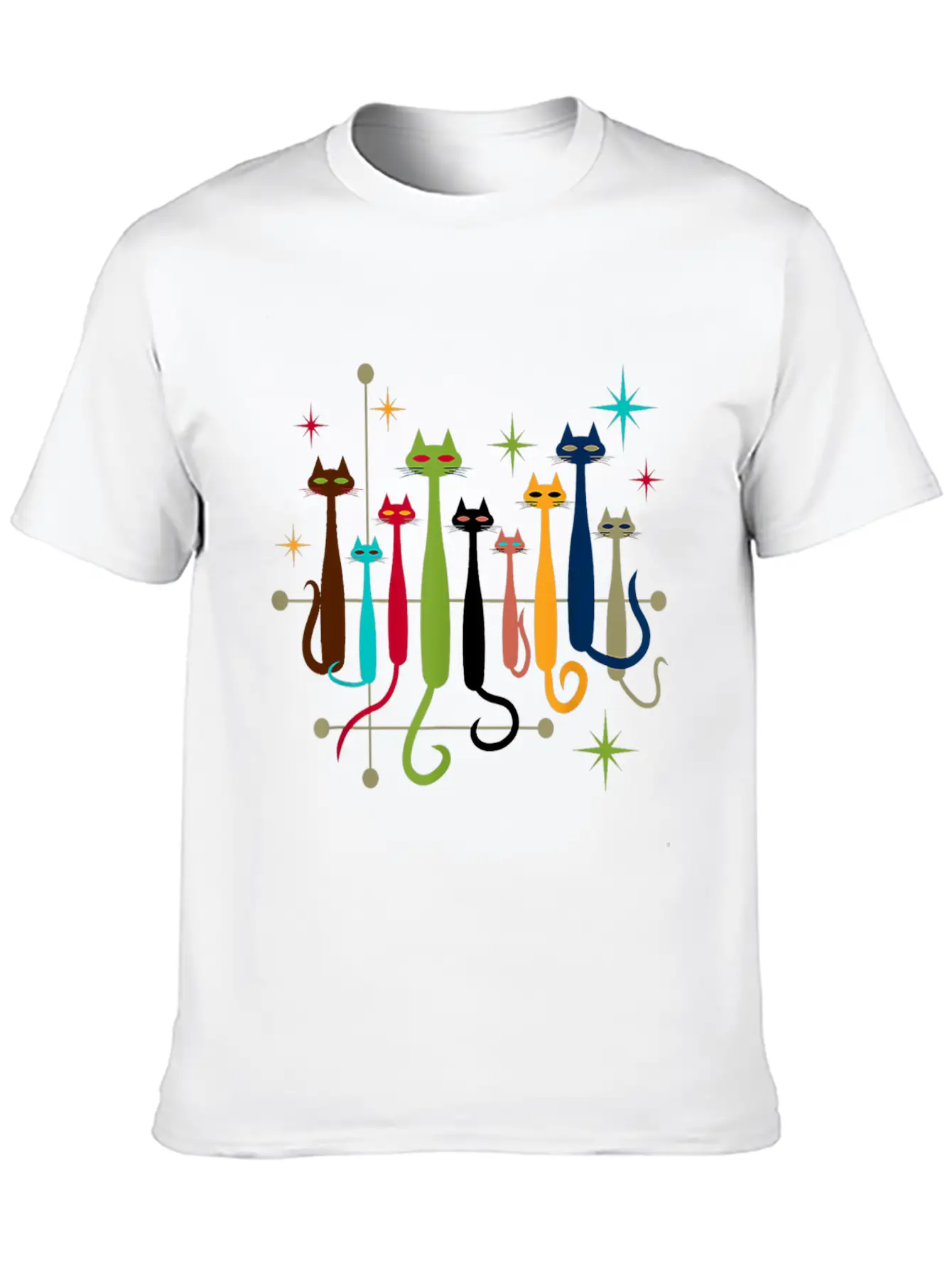 Vintage Retro Mid Century Modern Look Cats Essential Cotton Tee For Daily Outfits – Unisex Style