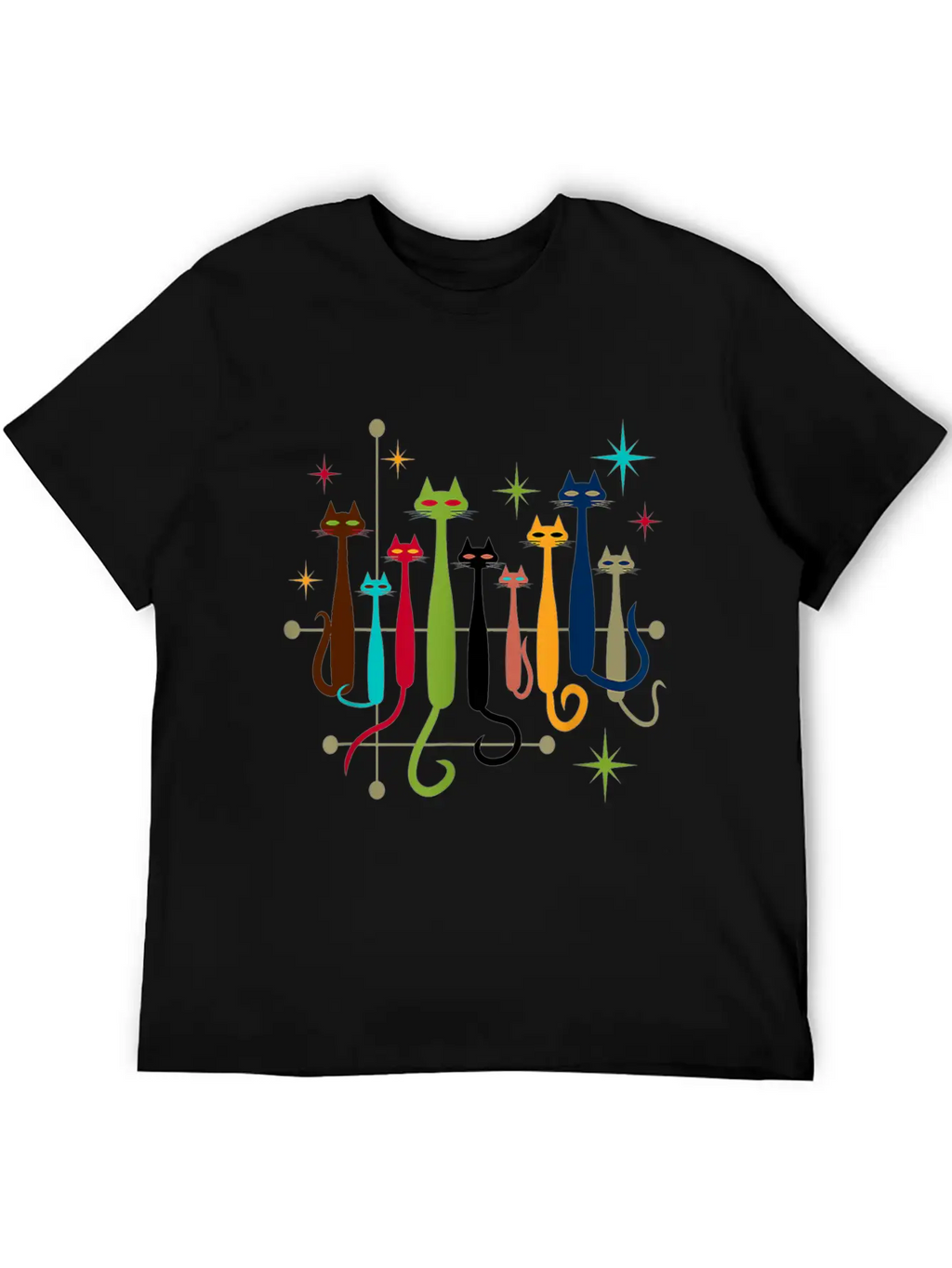 Vintage Retro Mid Century Modern Look Cats Essential Cotton Tee For Daily Outfits – Unisex Style