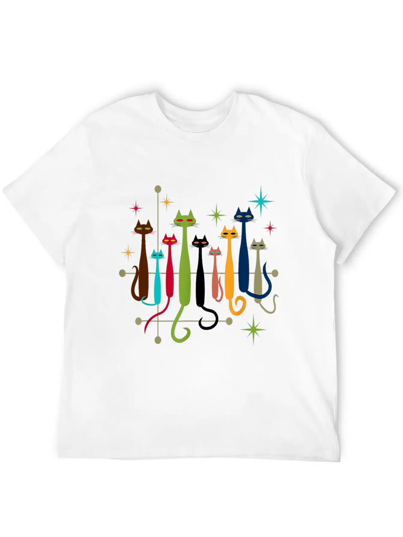 Vintage Retro Mid Century Modern Look Cats Essential Cotton Tee For Daily Outfits – Unisex Style