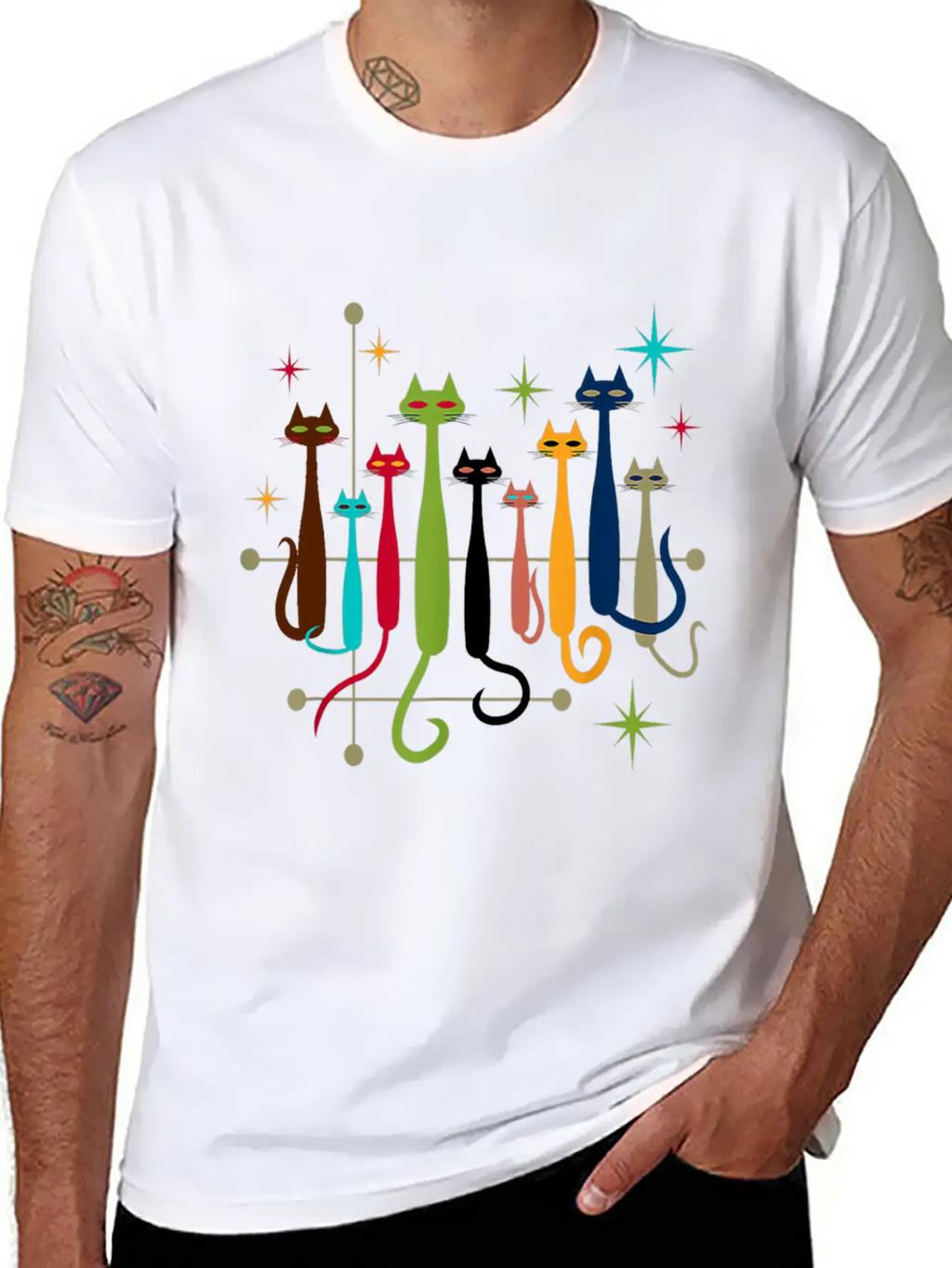 Vintage Retro Mid Century Modern Look Cats Essential Cotton Tee For Daily Outfits – Unisex Style