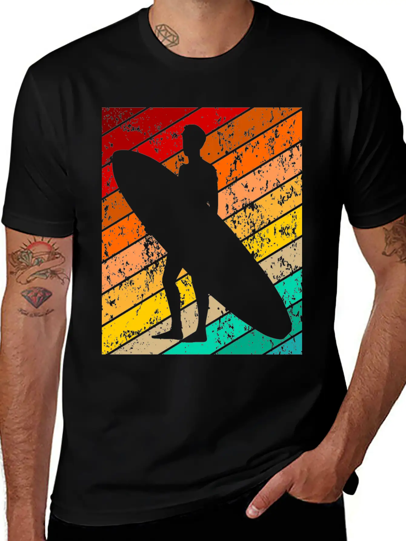 Vintage Retro Surfer Surfing Surf Water Sports Unisex Short Sleeve Soft Cotton T-Shirt – Casual Everyday Wear