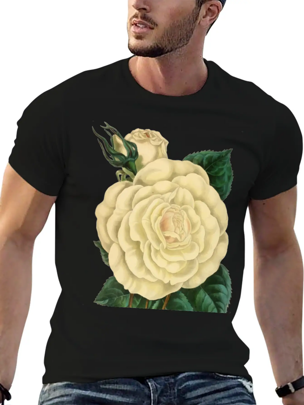 Vintage Rose Illustration Unisex Short Sleeve Soft Cotton T-Shirt – Casual Everyday Wear