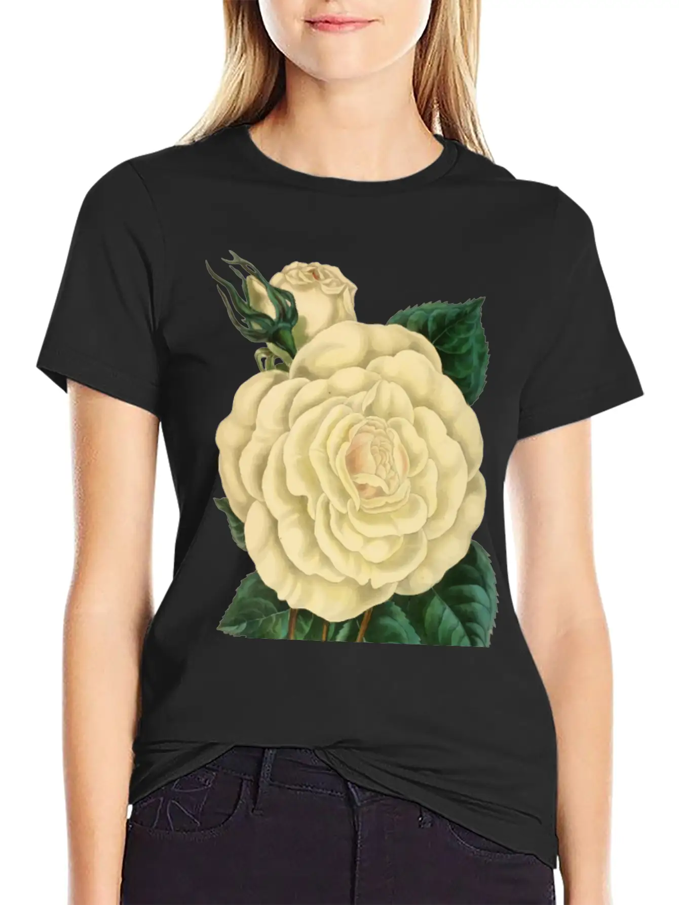 Vintage Rose Illustration Unisex Short Sleeve Soft Cotton T-Shirt – Casual Everyday Wear