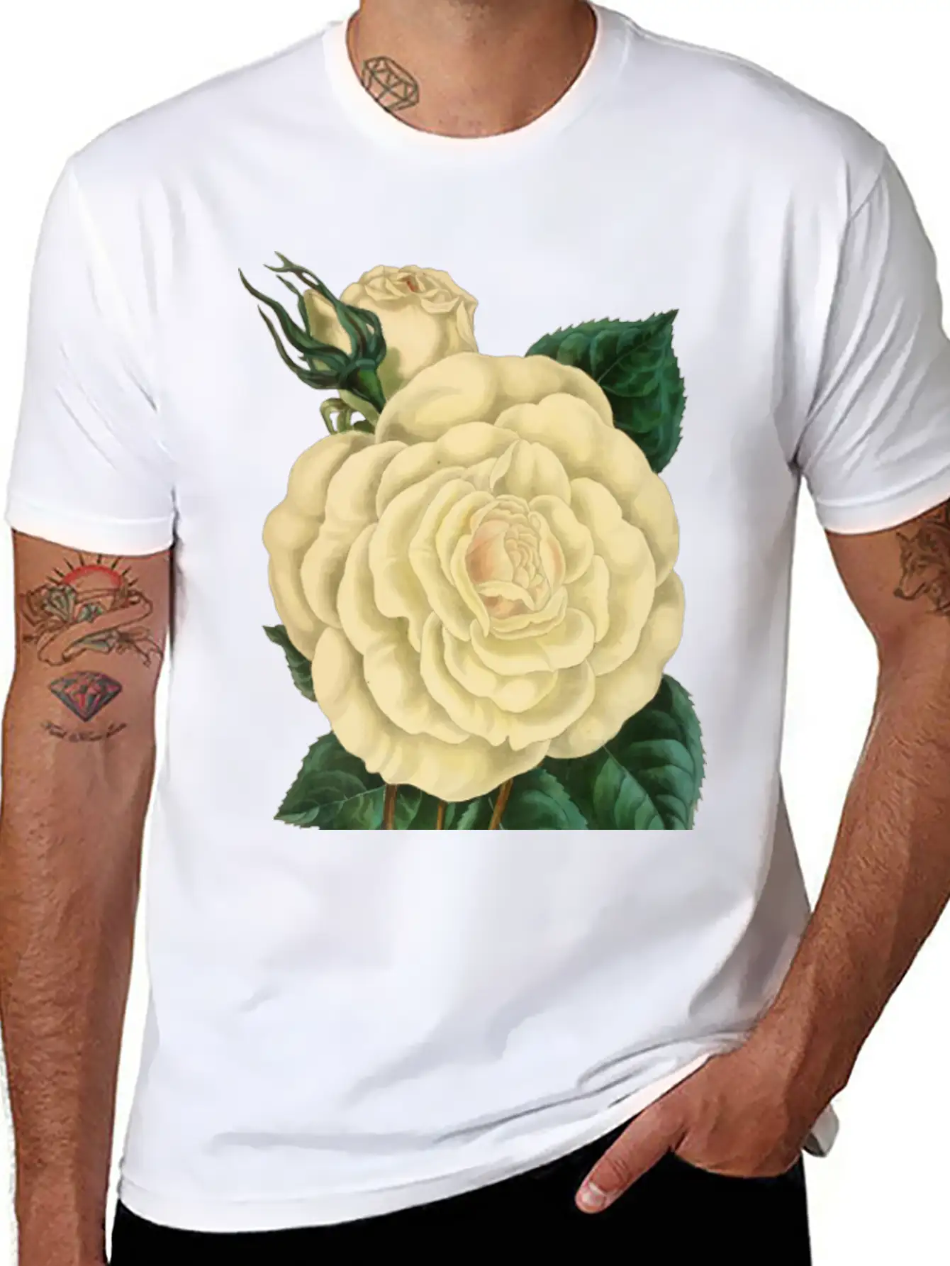 Vintage Rose Illustration Unisex Short Sleeve Soft Cotton T-Shirt – Casual Everyday Wear