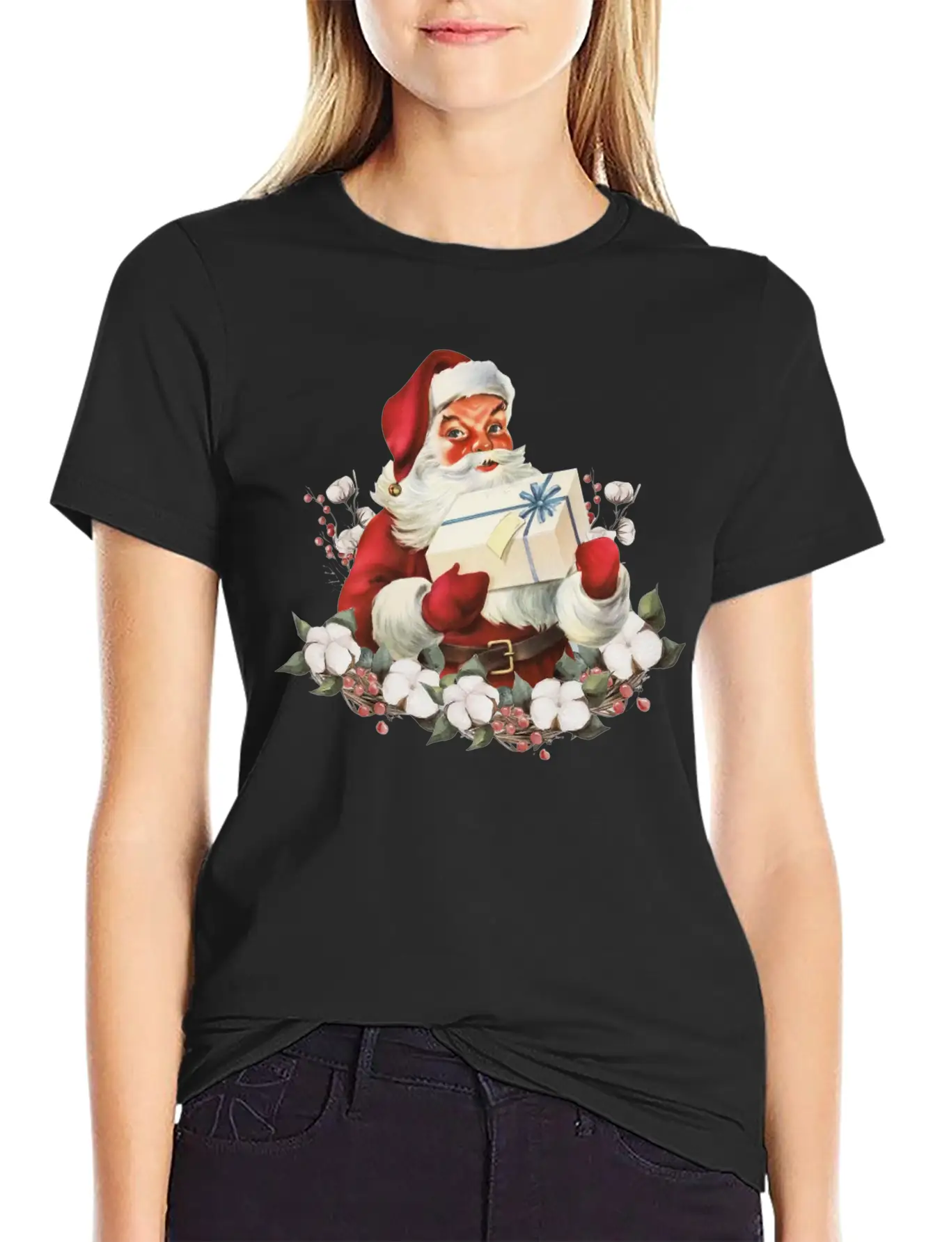 Vintage Santa Christmas Retro Santa Claus Unisex Short Sleeve Soft Cotton T-Shirt – Casual Everyday Wear