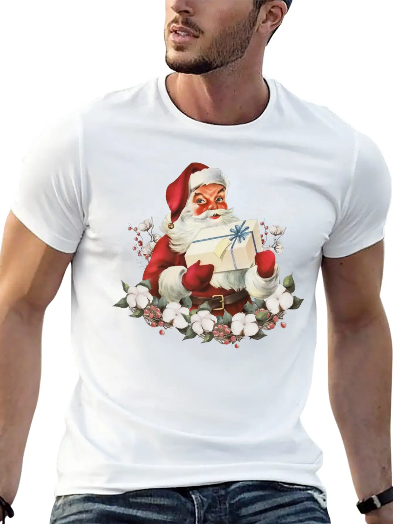 Vintage Santa Christmas Retro Santa Claus Unisex Short Sleeve Soft Cotton T-Shirt – Casual Everyday Wear