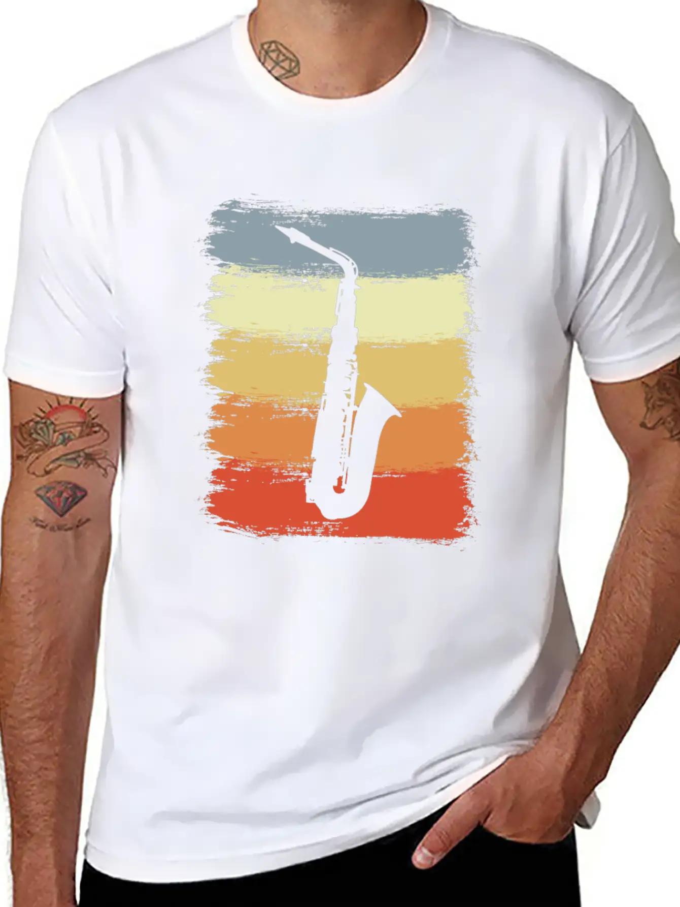 Vintage Saxophone Essential Cotton Tee For Daily Outfits – Unisex Style