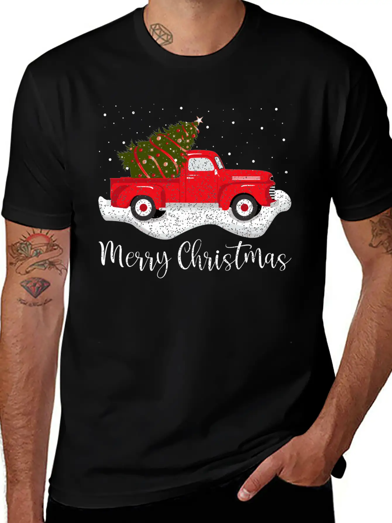 Vintage Wagon Christmas Tree On Car Xmas Red Truck Unisex Casual T-Shirt – Clean Design For Daily Comfort
