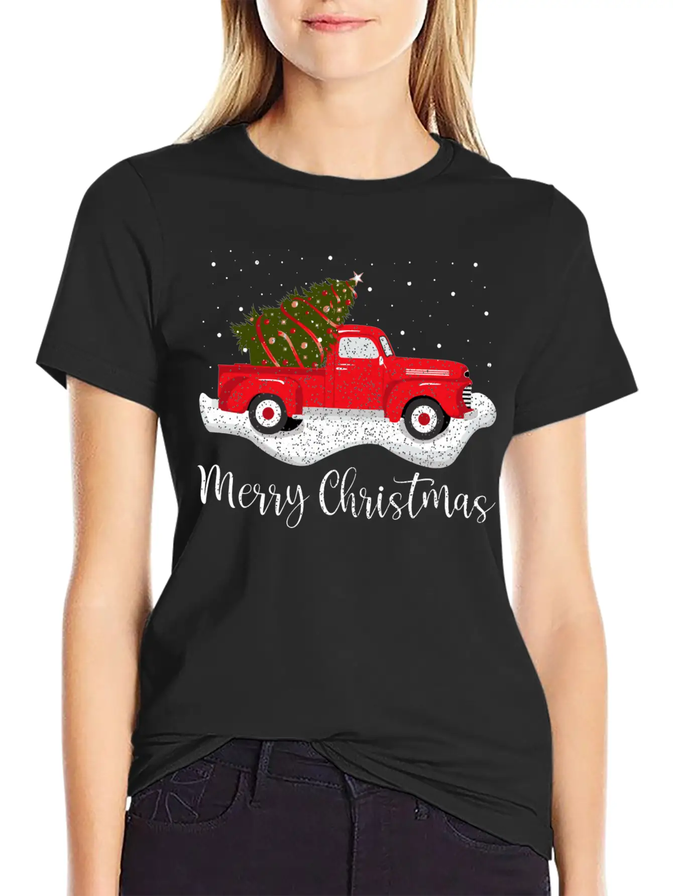 Vintage Wagon Christmas Tree On Car Xmas Red Truck Unisex Casual T-Shirt – Clean Design For Daily Comfort