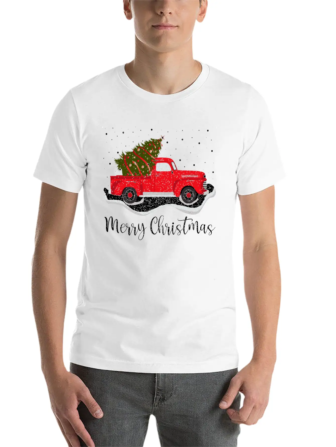 Vintage Wagon Christmas Tree On Car Xmas Red Truck Unisex Casual T-Shirt – Clean Design For Daily Comfort
