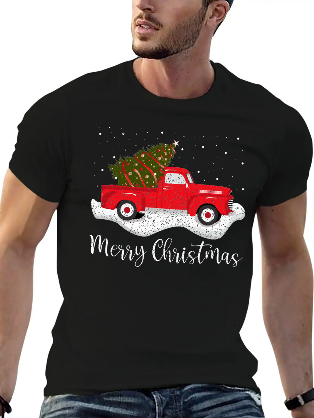 Vintage Wagon Christmas Tree On Car Xmas Red Truck Unisex Casual T-Shirt – Clean Design For Daily Comfort
