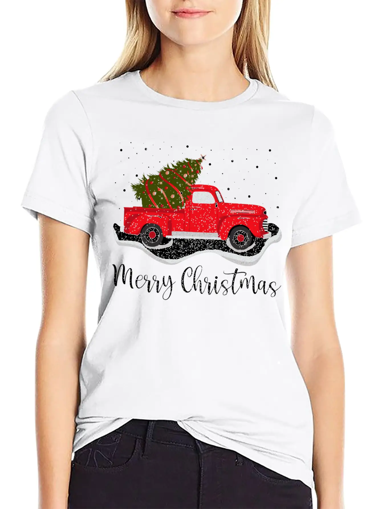 Vintage Wagon Christmas Tree On Car Xmas Red Truck Unisex Casual T-Shirt – Clean Design For Daily Comfort