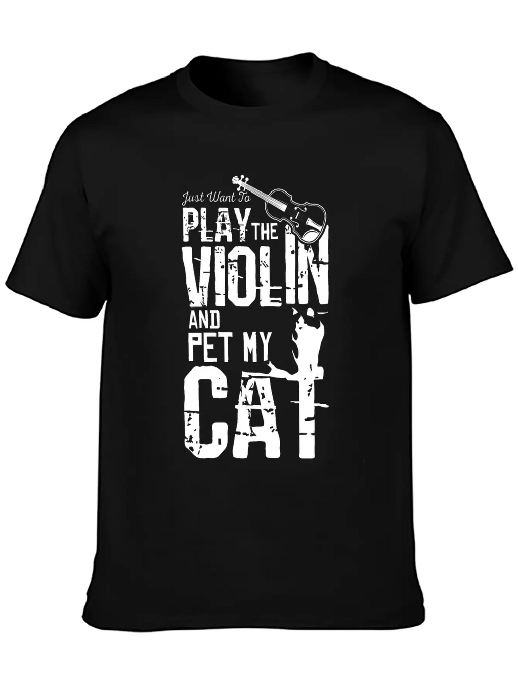 Violin And Cat Breathable Soft Cotton T-Shirt – Timeless Casual Look