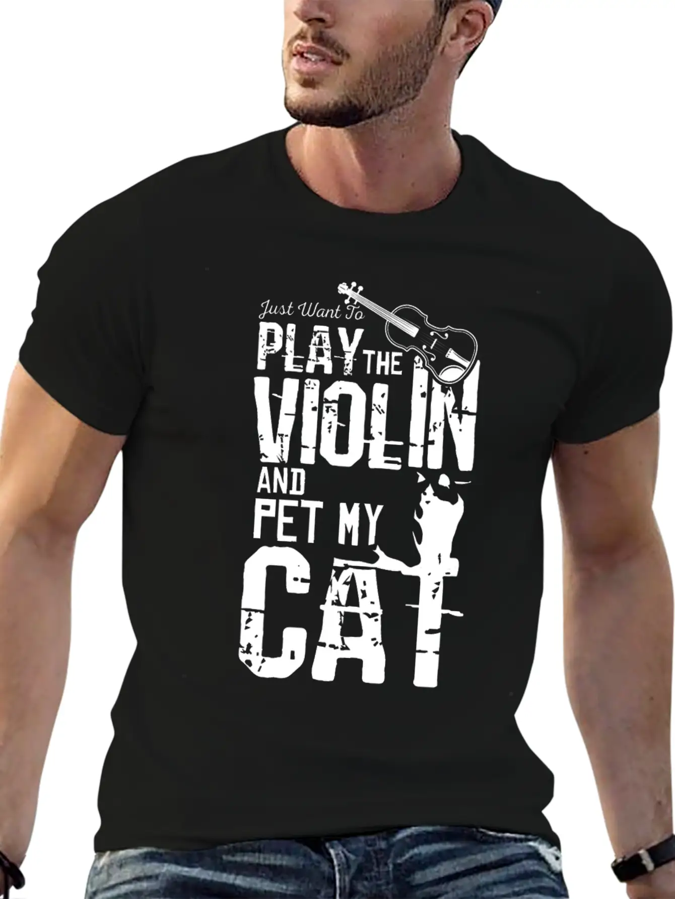 Violin And Cat Breathable Soft Cotton T-Shirt – Timeless Casual Look