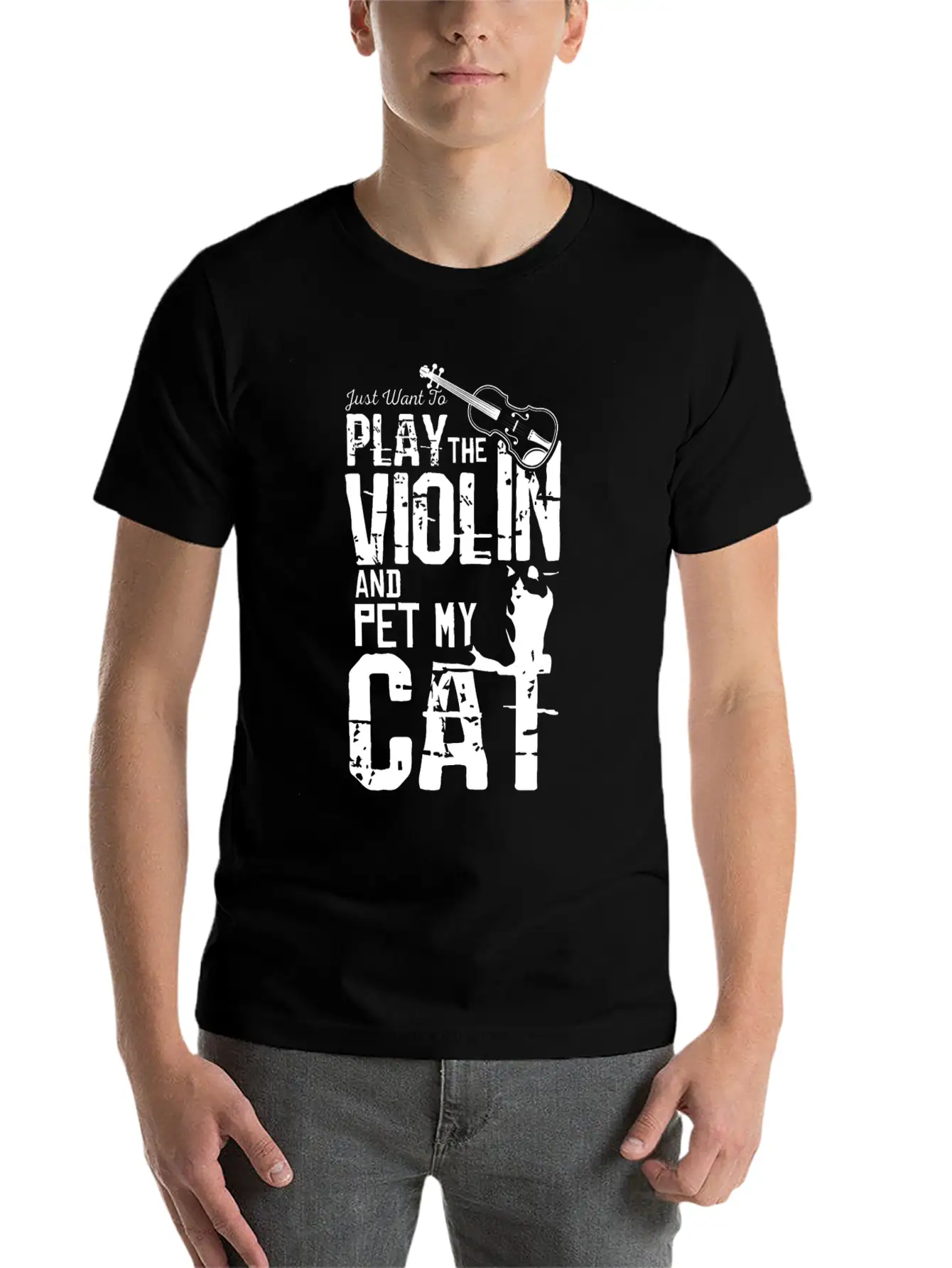 Violin And Cat Breathable Soft Cotton T-Shirt – Timeless Casual Look