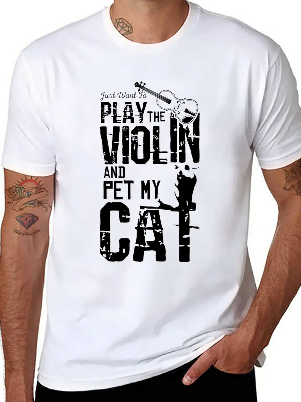Violin And Cat Breathable Soft Cotton T-Shirt – Timeless Casual Look