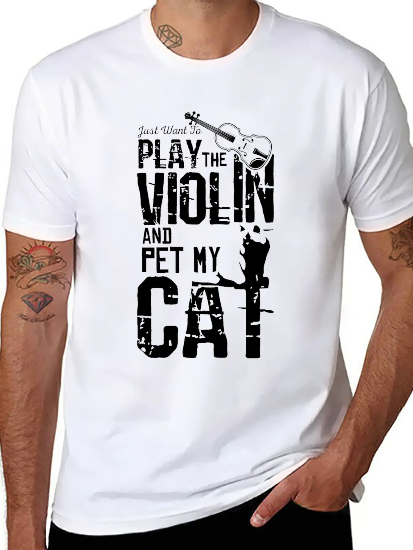 Violin And Cat Breathable Soft Cotton T-Shirt – Timeless Casual Look