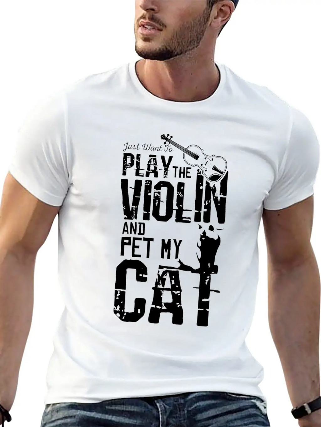 Violin And Cat Breathable Soft Cotton T-Shirt – Timeless Casual Look