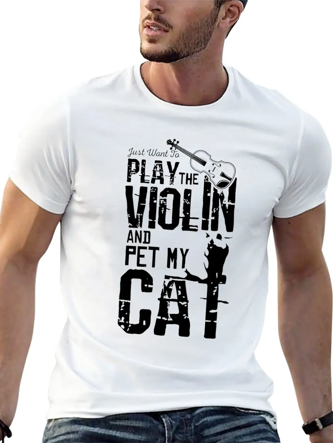 Violin And Cat Breathable Soft Cotton T-Shirt – Timeless Casual Look