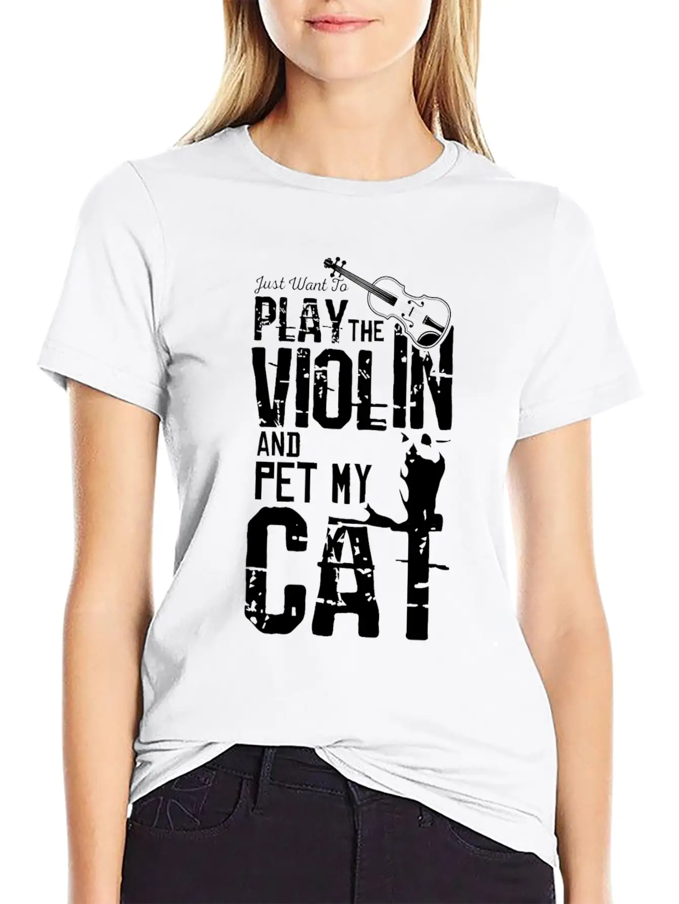 Violin And Cat Breathable Soft Cotton T-Shirt – Timeless Casual Look