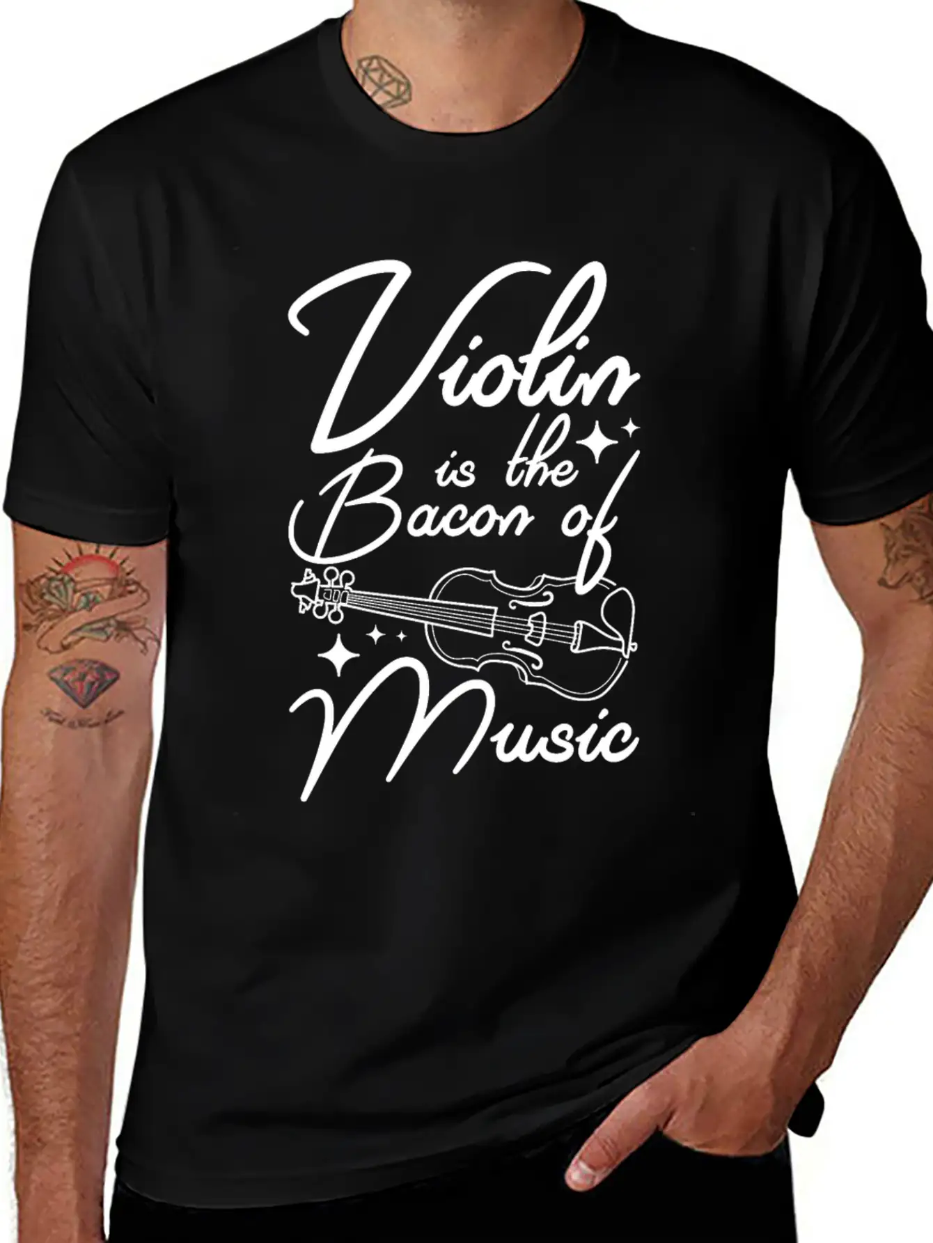 Violin Is The Bacon Of Music Casual Graphic T-Shirt – Simple And Comfortable Daily Wear