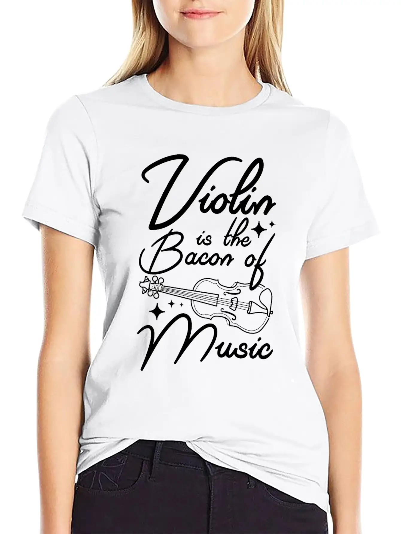 Violin Is The Bacon Of Music Casual Graphic T-Shirt – Simple And Comfortable Daily Wear