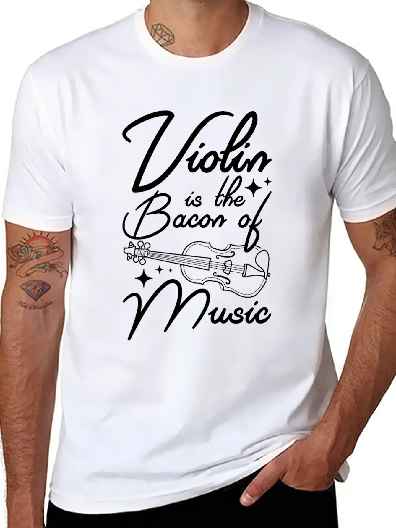 Violin Is The Bacon Of Music Casual Graphic T-Shirt – Simple And Comfortable Daily Wear
