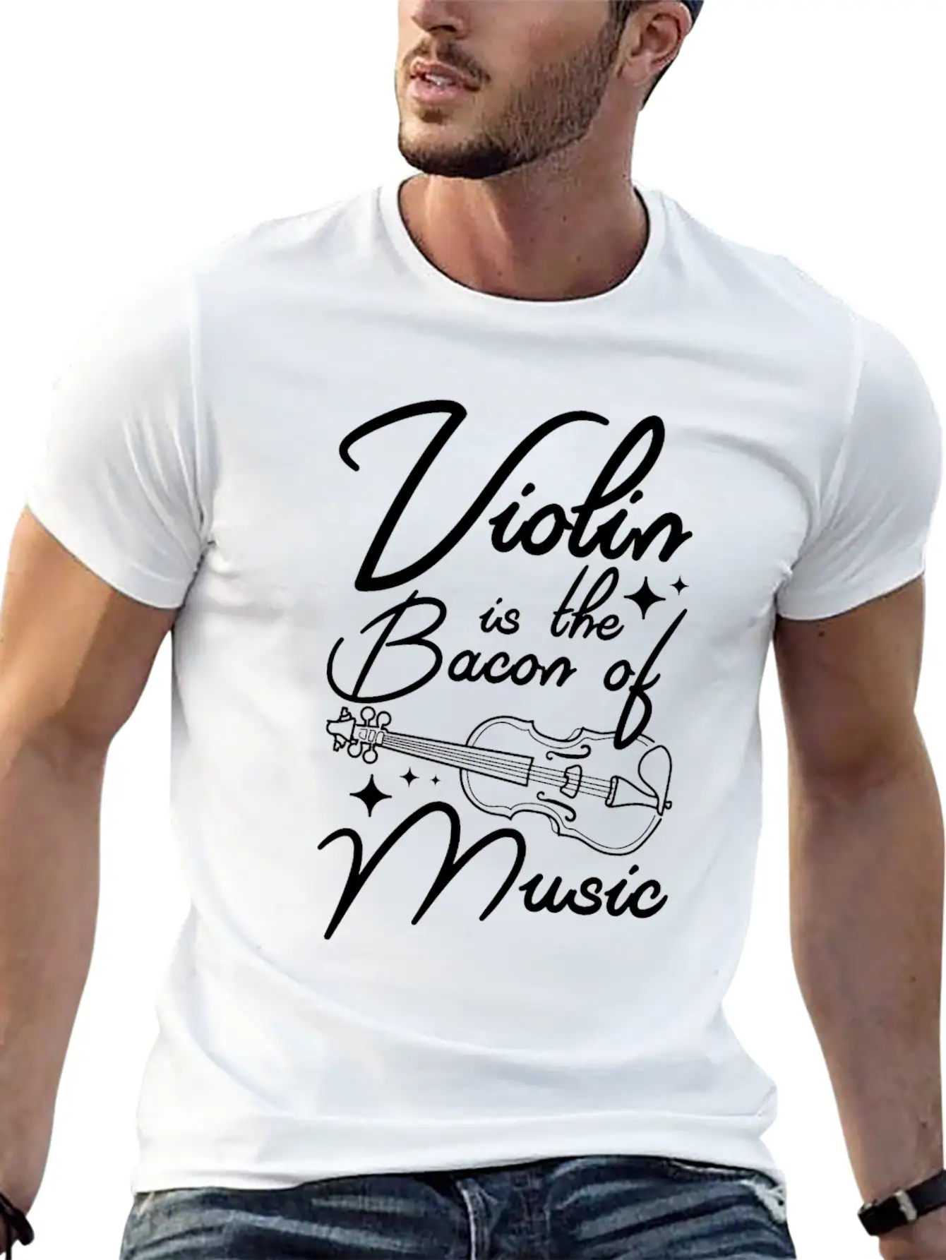 Violin Is The Bacon Of Music Casual Graphic T-Shirt – Simple And Comfortable Daily Wear