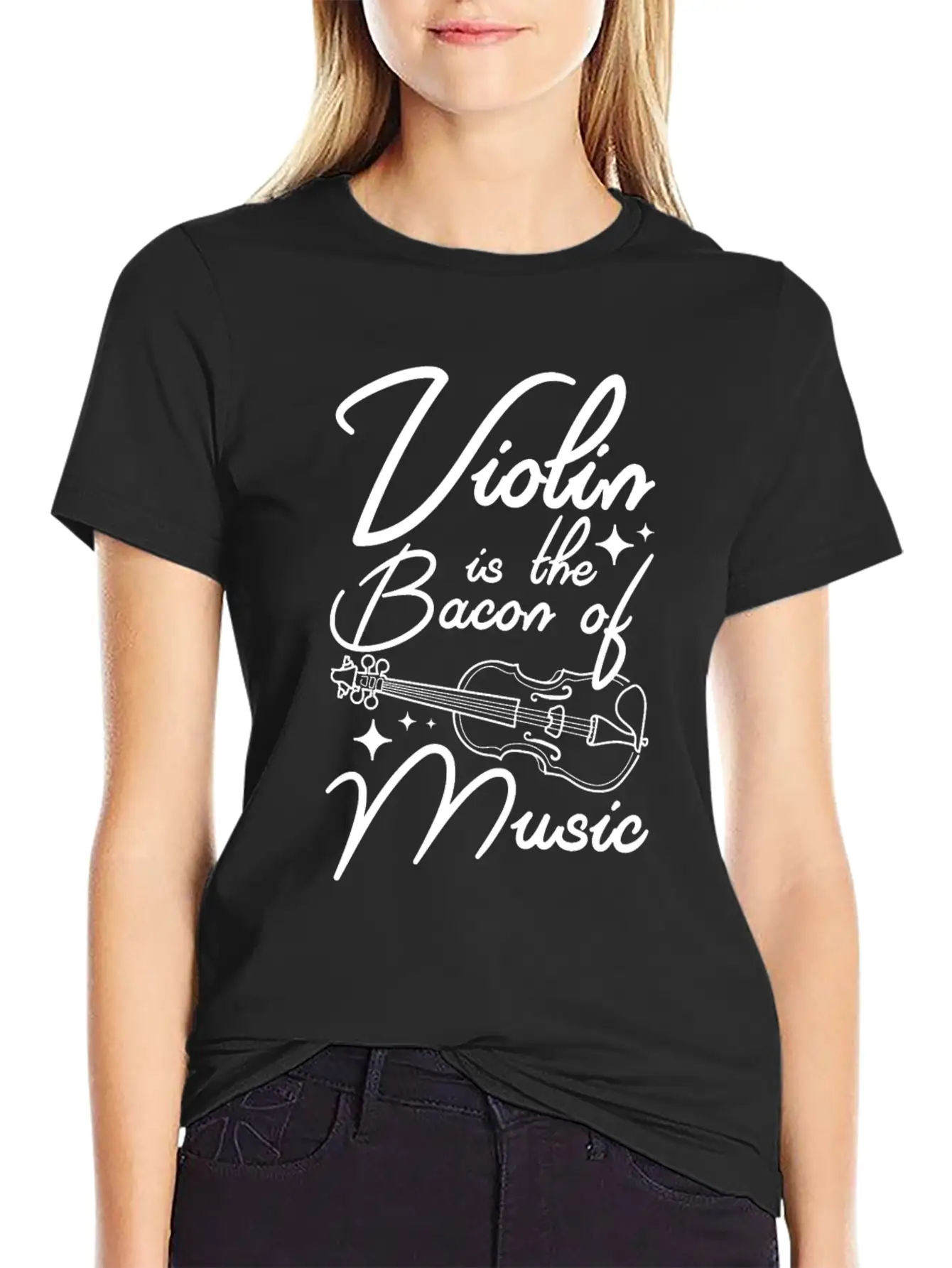 Violin Is The Bacon Of Music Casual Graphic T-Shirt – Simple And Comfortable Daily Wear