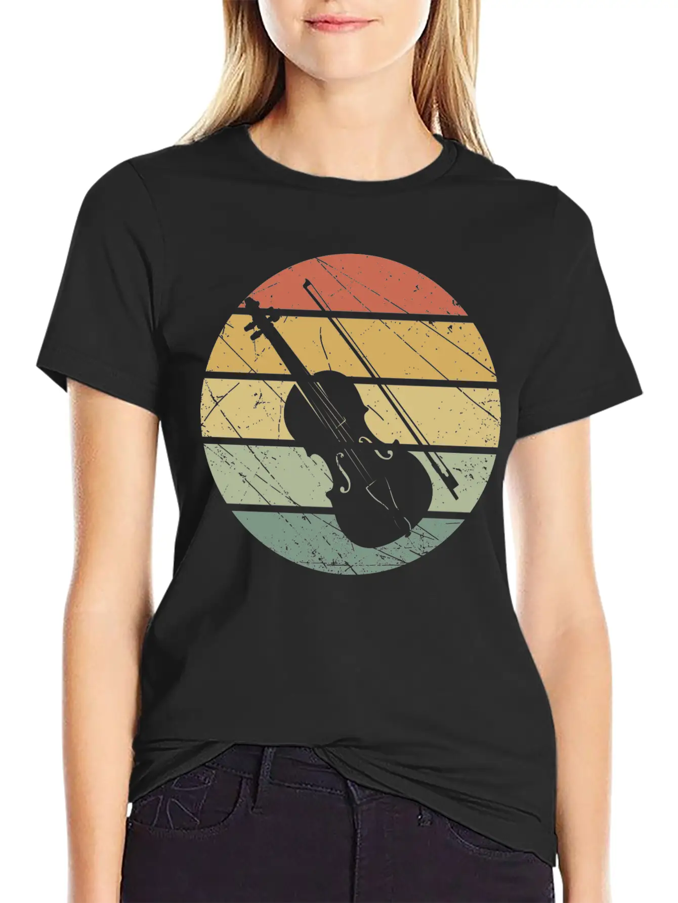 Violin Retro Unisex Short Sleeve Soft Cotton T-Shirt – Casual Everyday Wear