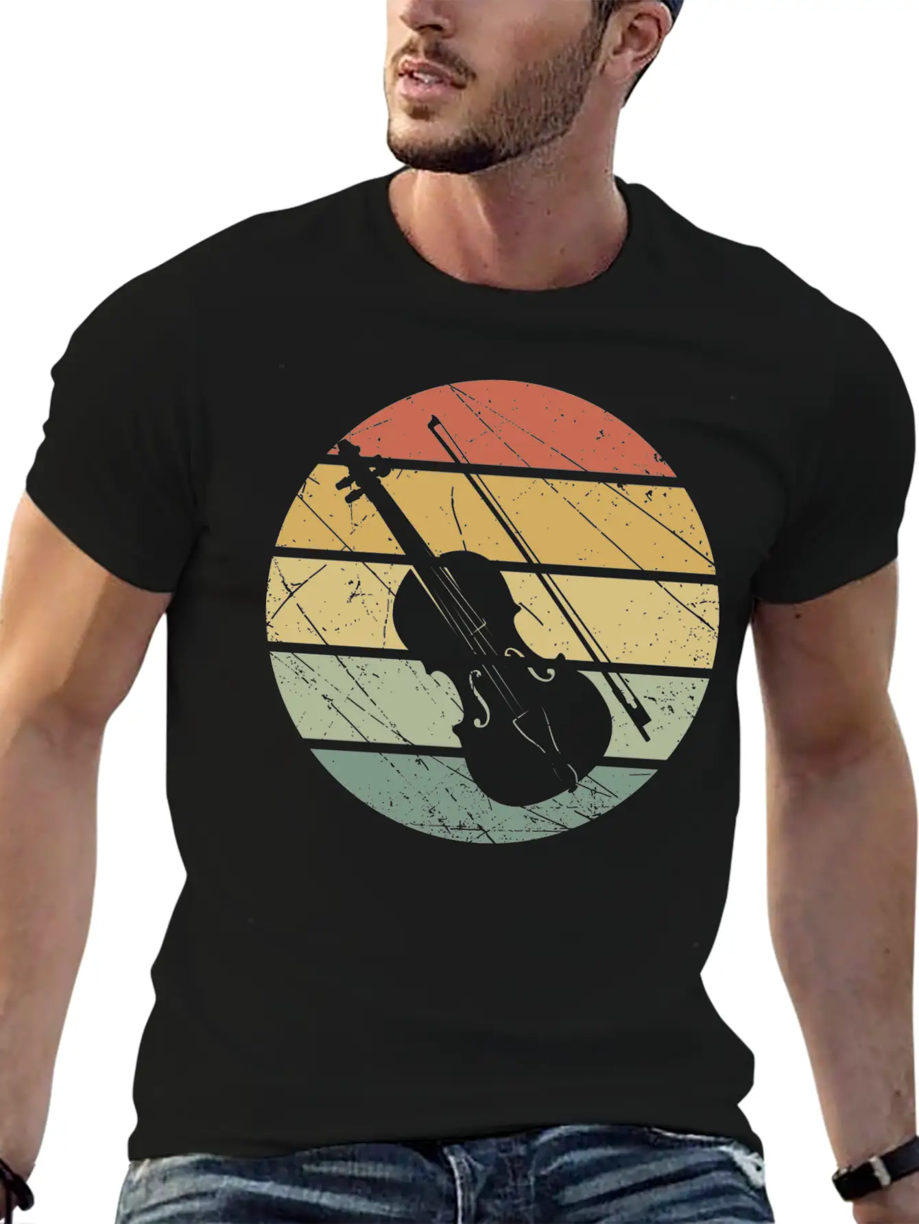 Violin Retro Unisex Short Sleeve Soft Cotton T-Shirt – Casual Everyday Wear