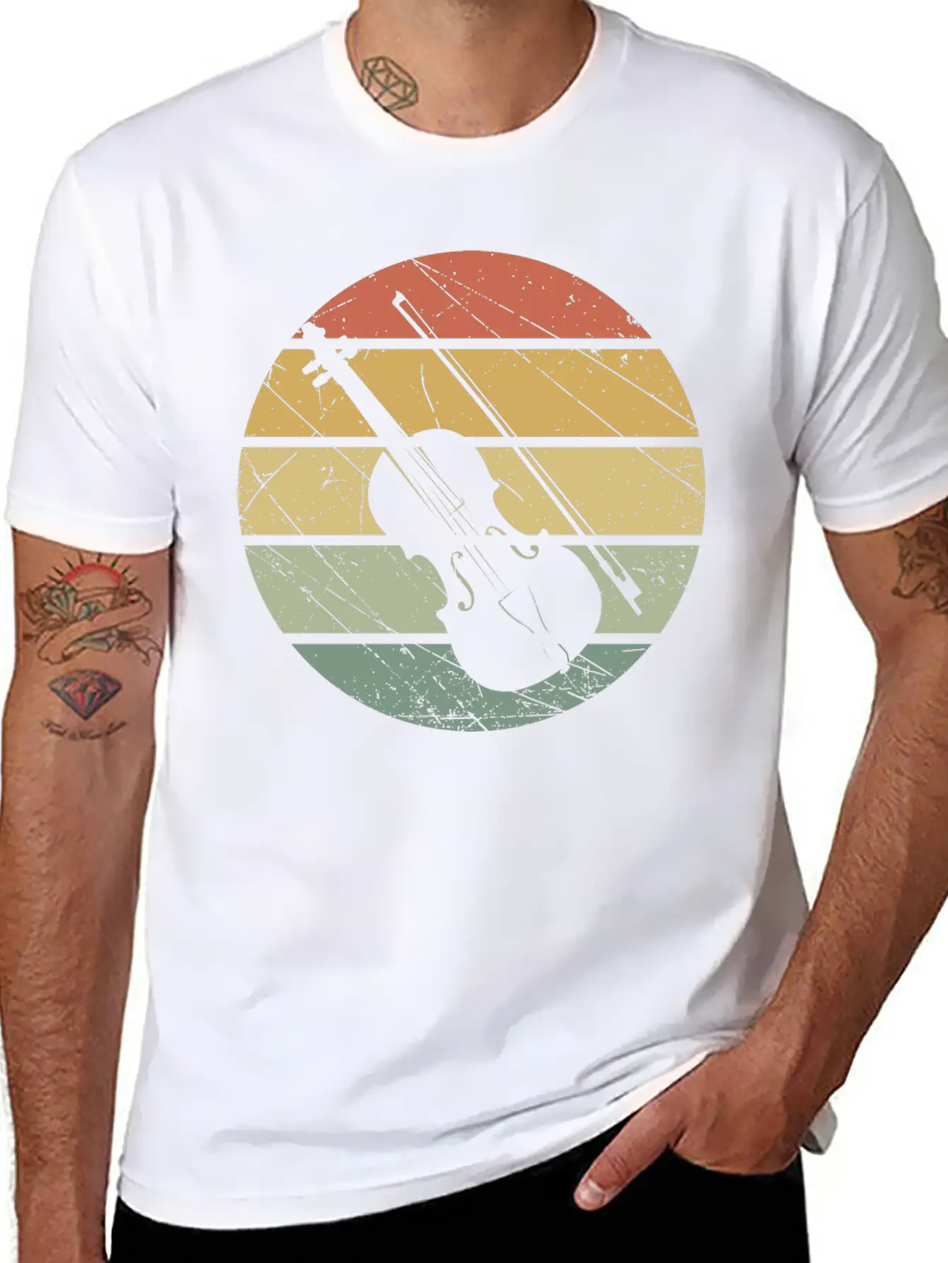 Violin Retro Unisex Short Sleeve Soft Cotton T-Shirt – Casual Everyday Wear