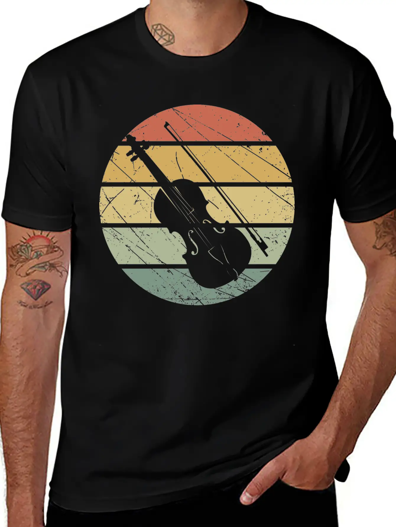 Violin Retro Unisex Short Sleeve Soft Cotton T-Shirt – Casual Everyday Wear