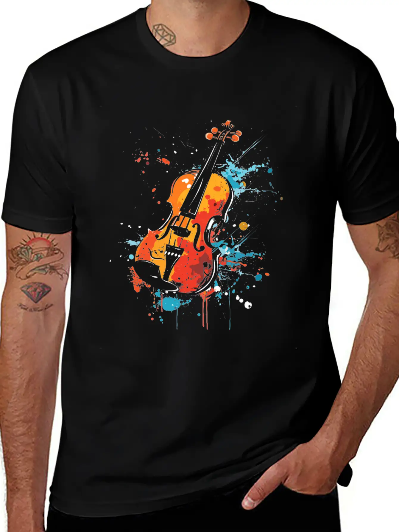 Violin Streetart Unisex Casual T-Shirt – Clean Design For Daily Comfort
