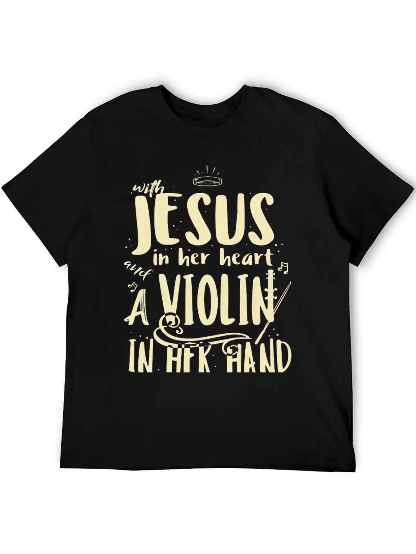 Violin Teacher Player With Jesus In Her Heart Stylish Everyday T-Shirt – Unisex Basic Cotton Tee