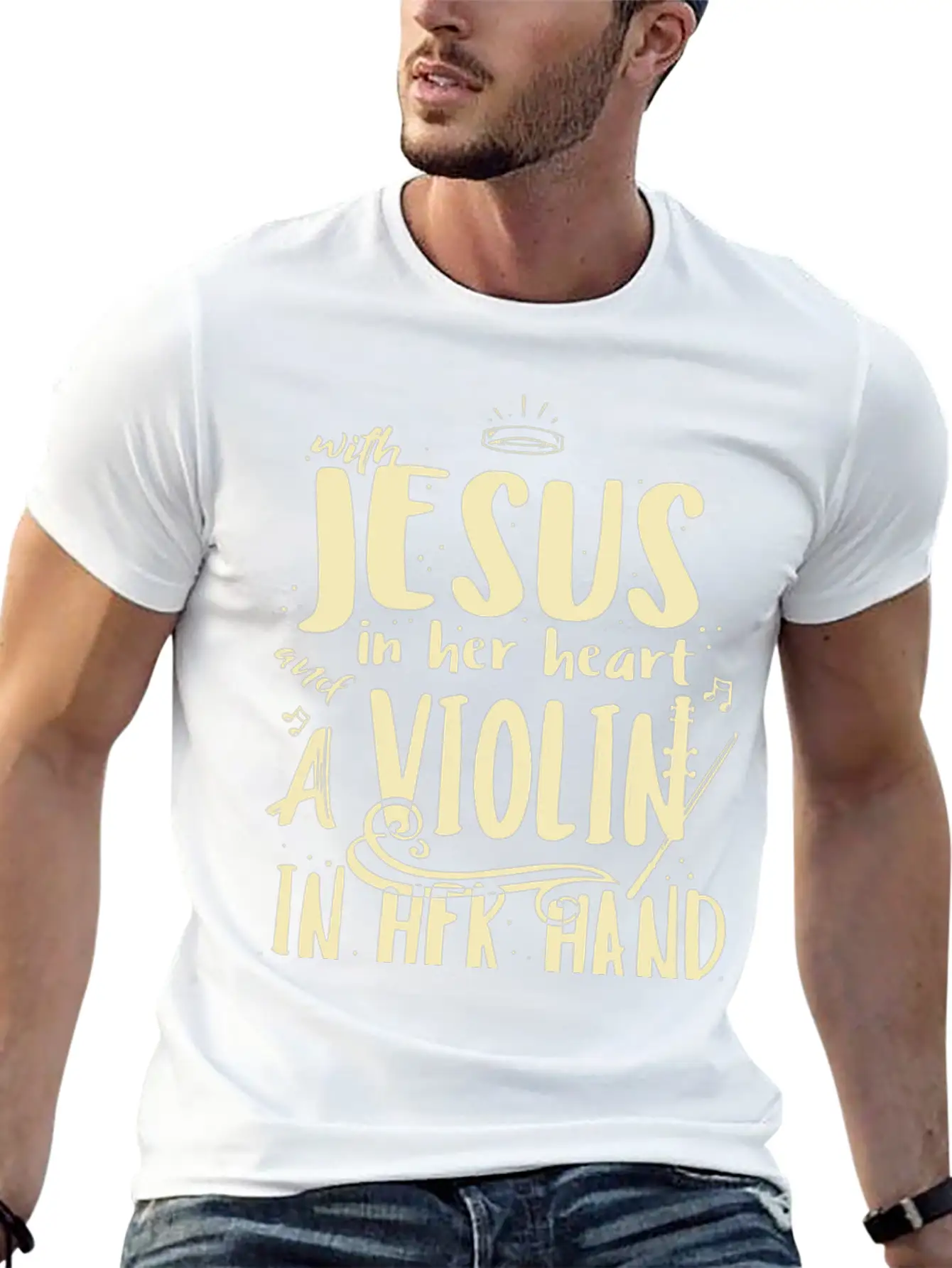 Violin Teacher Player With Jesus In Her Heart Stylish Everyday T-Shirt – Unisex Basic Cotton Tee