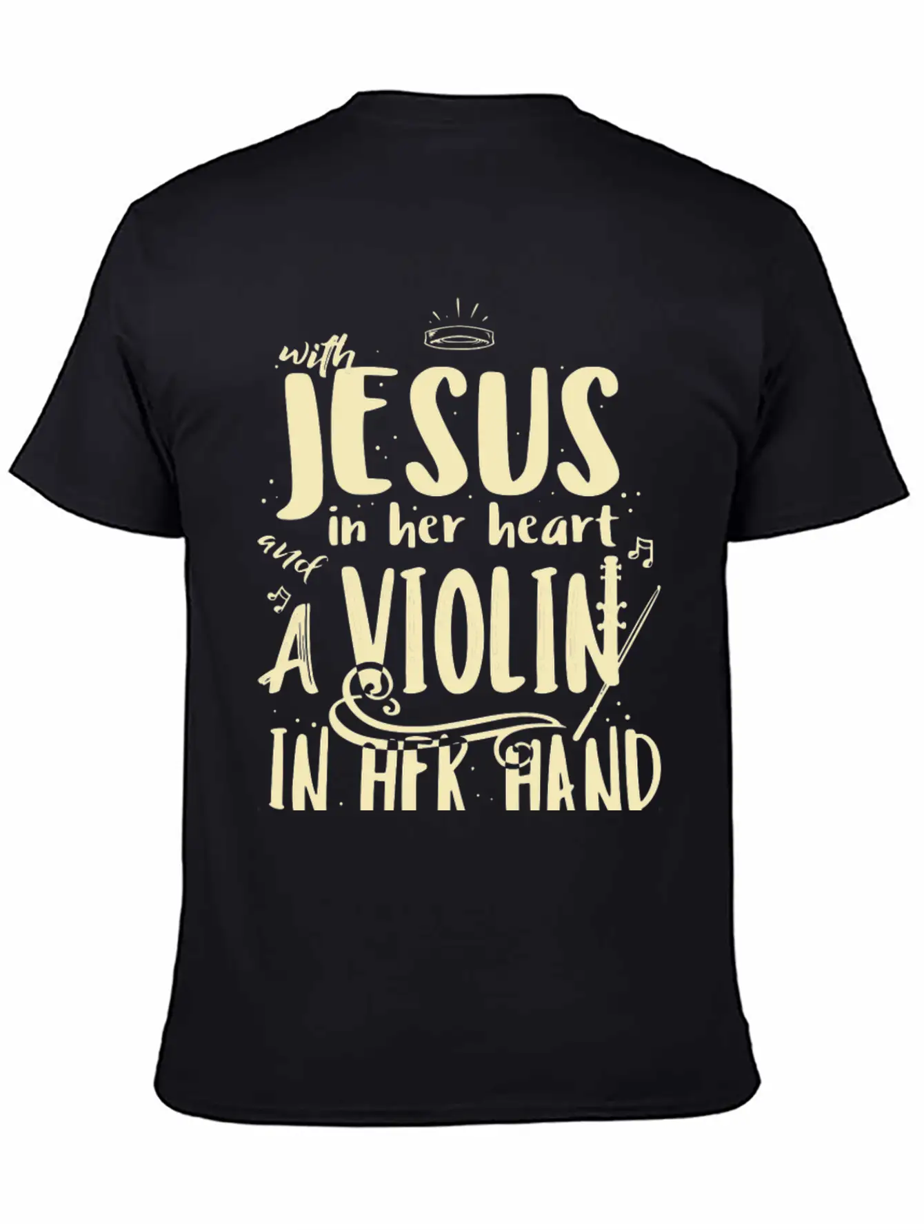 Violin Teacher Player With Jesus In Her Heart Stylish Everyday T-Shirt – Unisex Basic Cotton Tee
