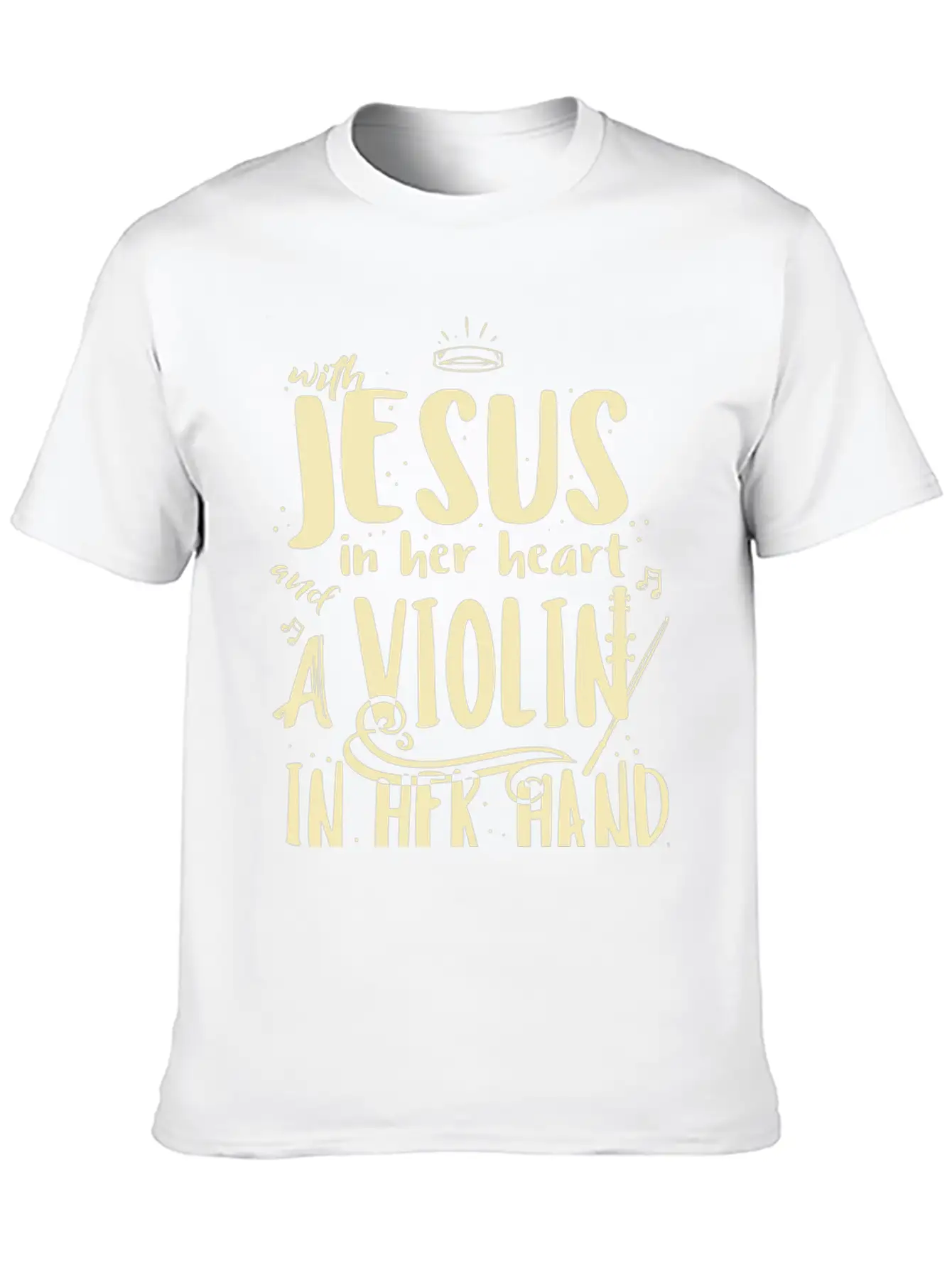 Violin Teacher Player With Jesus In Her Heart Stylish Everyday T-Shirt – Unisex Basic Cotton Tee