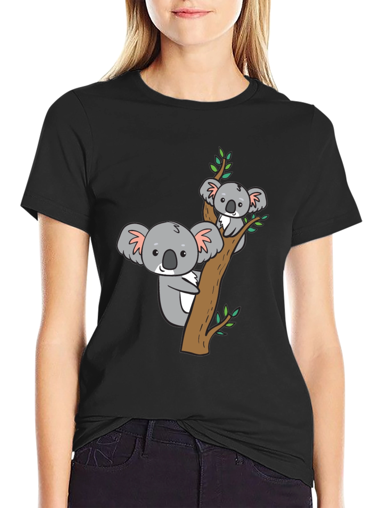 Cute Koala Bear Tree T-Shirt - Black