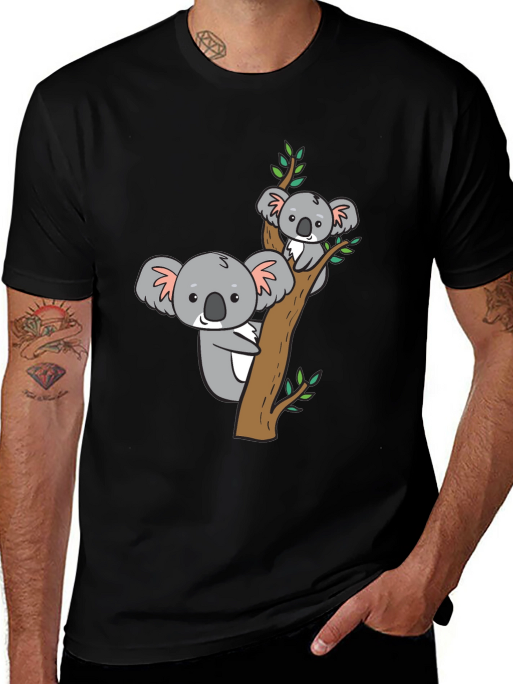 Cute Koala Bear Tree T-Shirt - Black