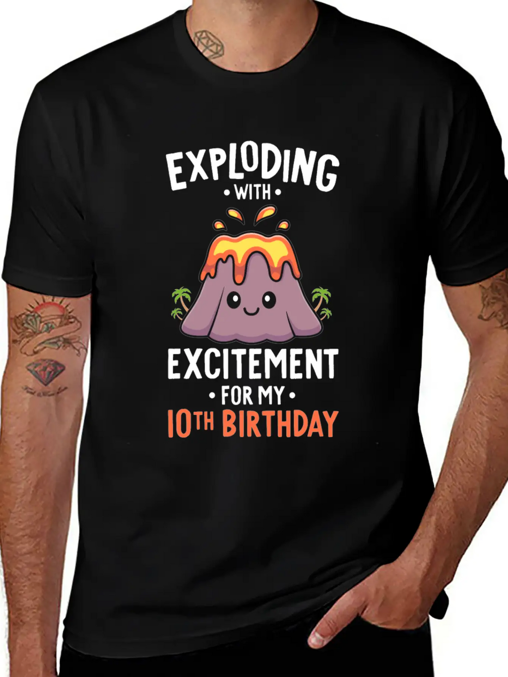 Volcano Birthday Party 10th Birthday 10 Years Old Stylish Everyday T-Shirt – Unisex Basic Cotton Tee