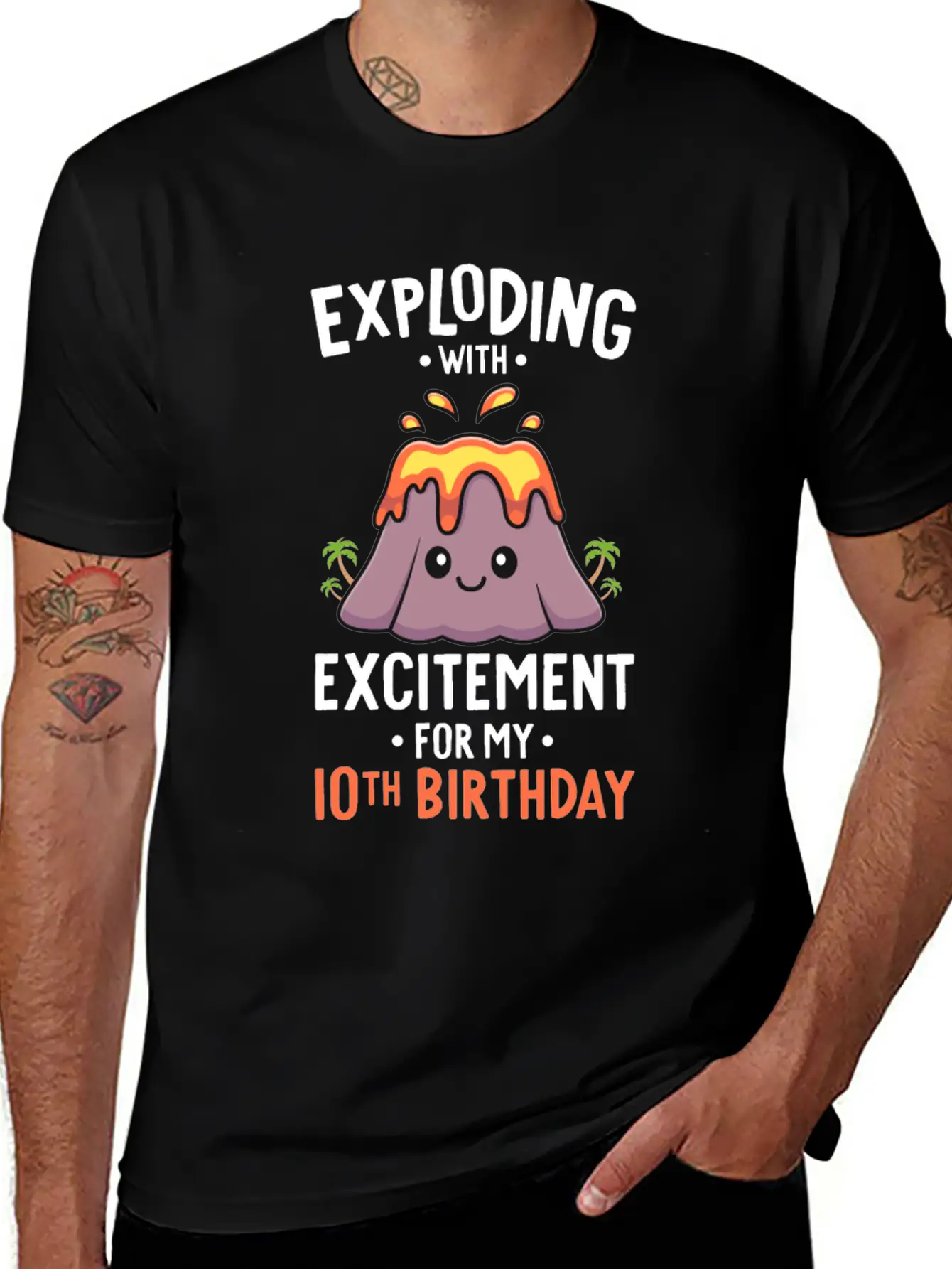 Volcano Birthday Party 10th Birthday 10 Years Old Stylish Everyday T-Shirt – Unisex Basic Cotton Tee